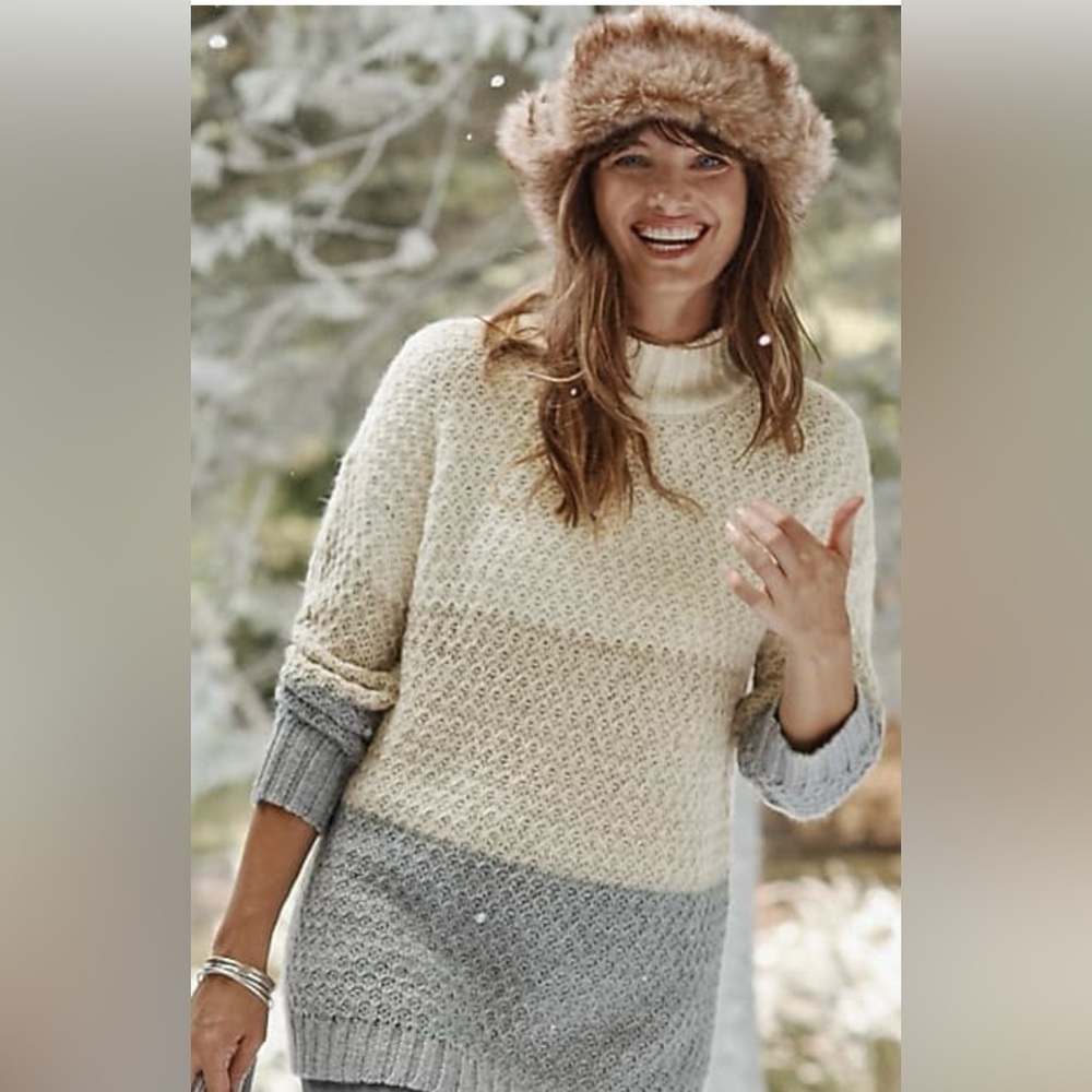 J Jill Funnel-neck Color Block Textured Cotton Blend Sweater No Brand or SizeTag
